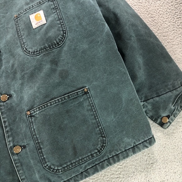 Vintage Carhartt Chore Barn Jacket Mens Extra Large Green Blanket Lined Canvas - Picture 4 of 14